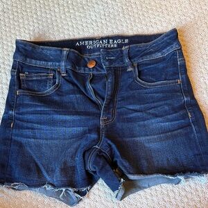 American Eagle Outfitters super stretch high rise shortie Dark Blue Jean Shorts